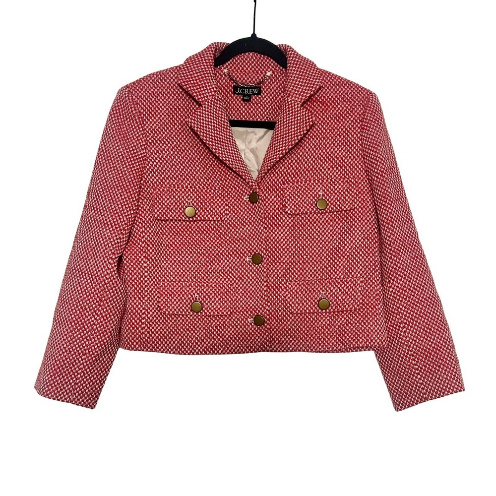 J.Crew Isabelle Lady Jacket 6 Red Italian Tweed Wool Blend Gold Button NWOT - Picture 2 of 8